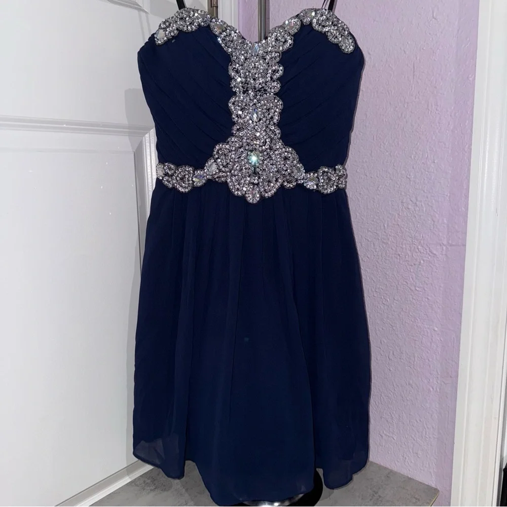 City Triangle Blue Jeweled Dress Size 1 - Picture 1 of 5
